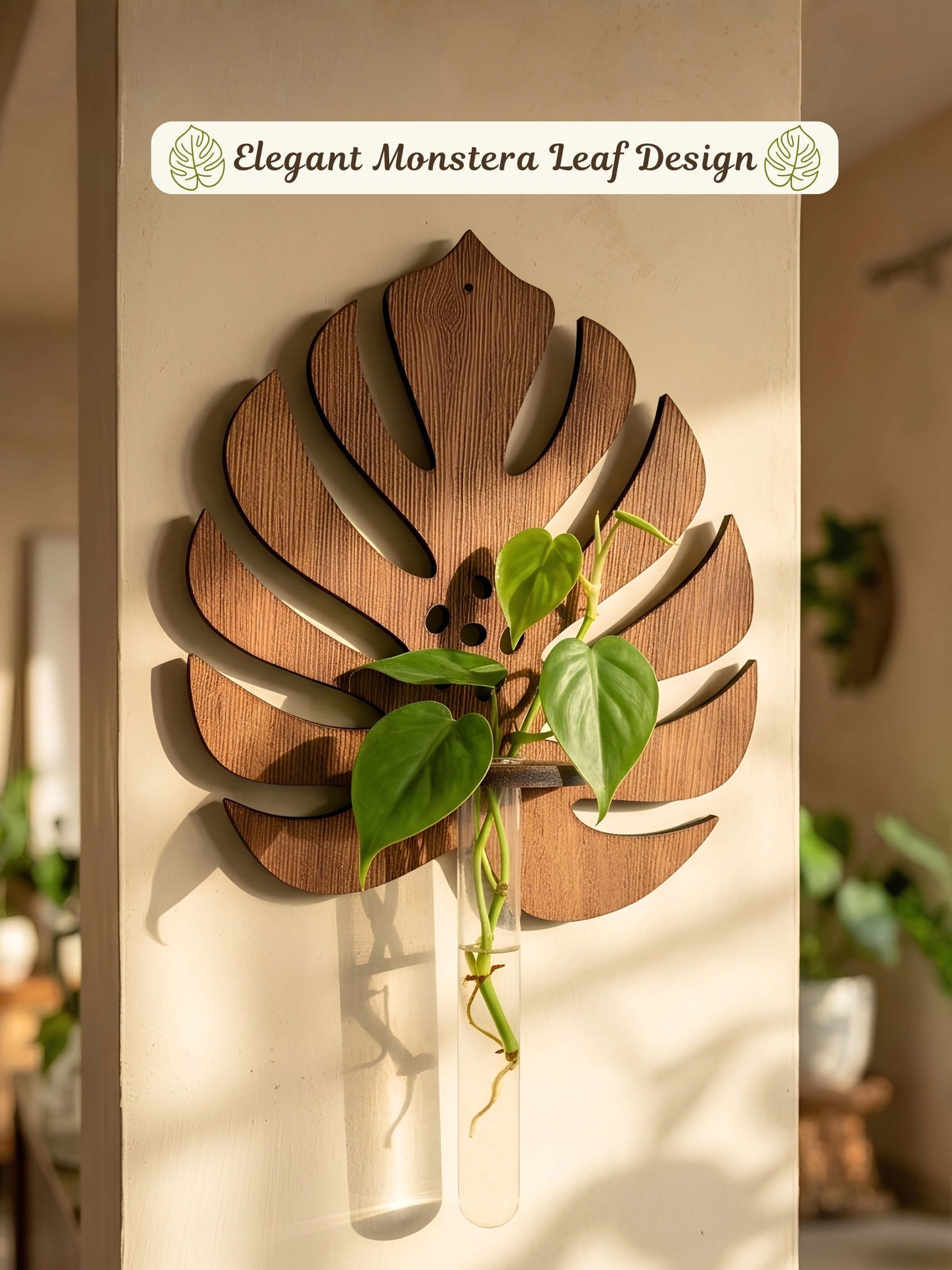 Wooden Monstera Wall Planter - 1 pc