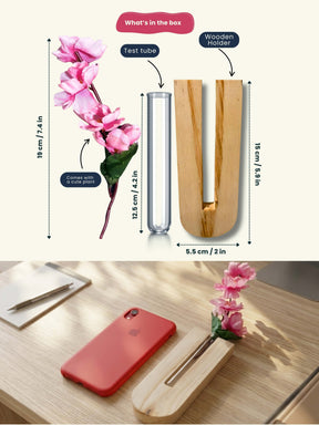 Wooden Wall Planter with Test Tube & Artificial Plant | Set of 2
