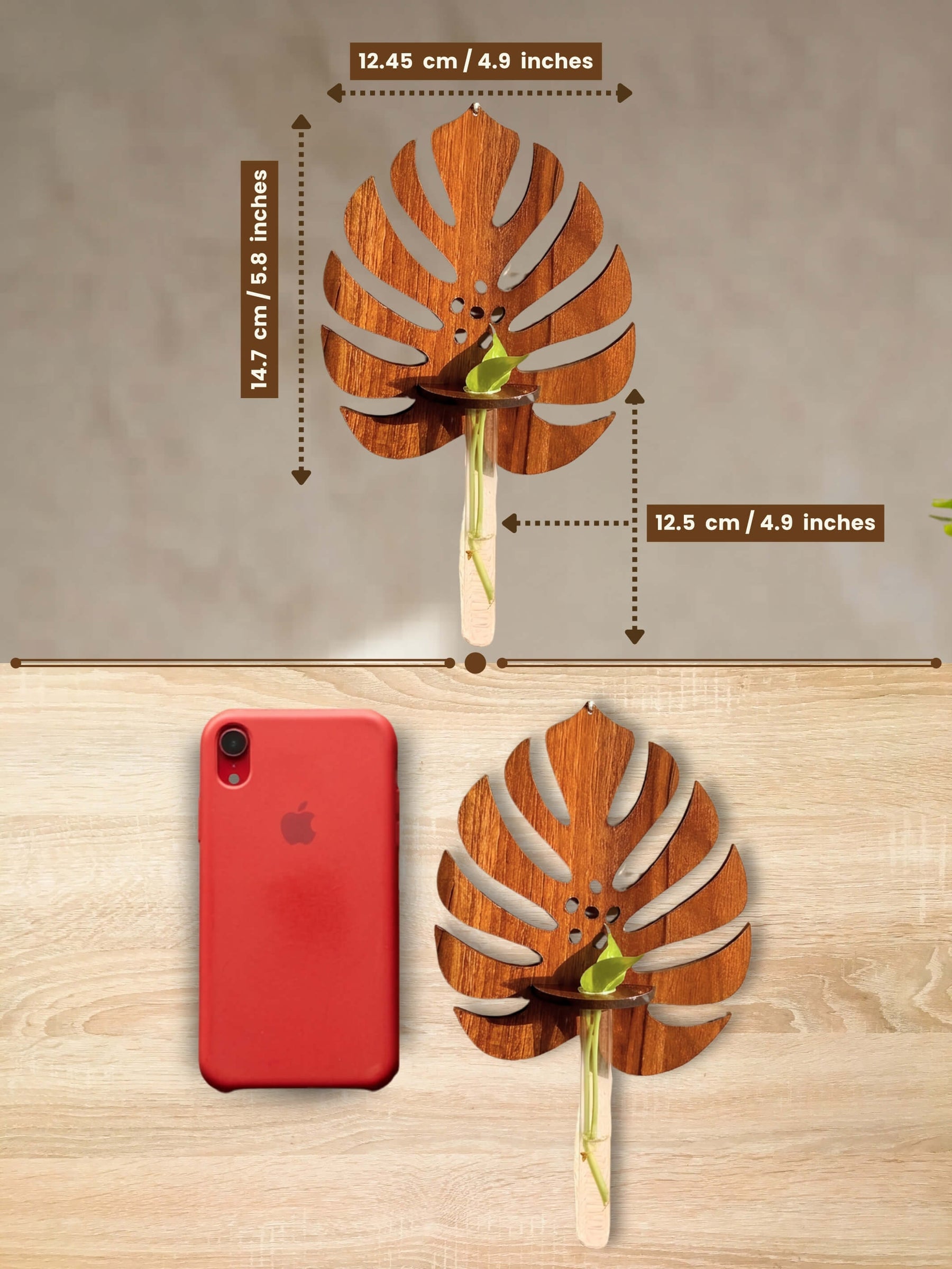 Wooden Monstera Wall Planter - 1 pc