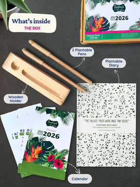 Green Calendar with Seed Pens, Seed Diary & Wooden Stand