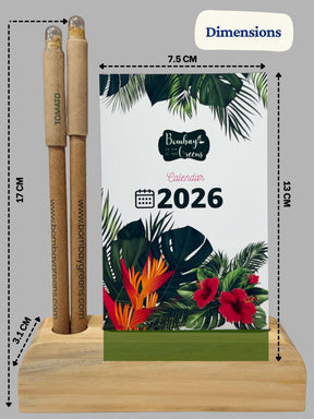 Green Calendar with Seed Pens, Seed Diary & Wooden Stand