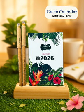 Green Calendar with Seed Pens & Wooden Stand