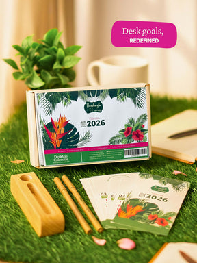 Green Calendar with Seed Pens & Wooden Stand