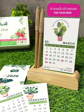 Green Calendar with Seed Pens & Wooden Stand