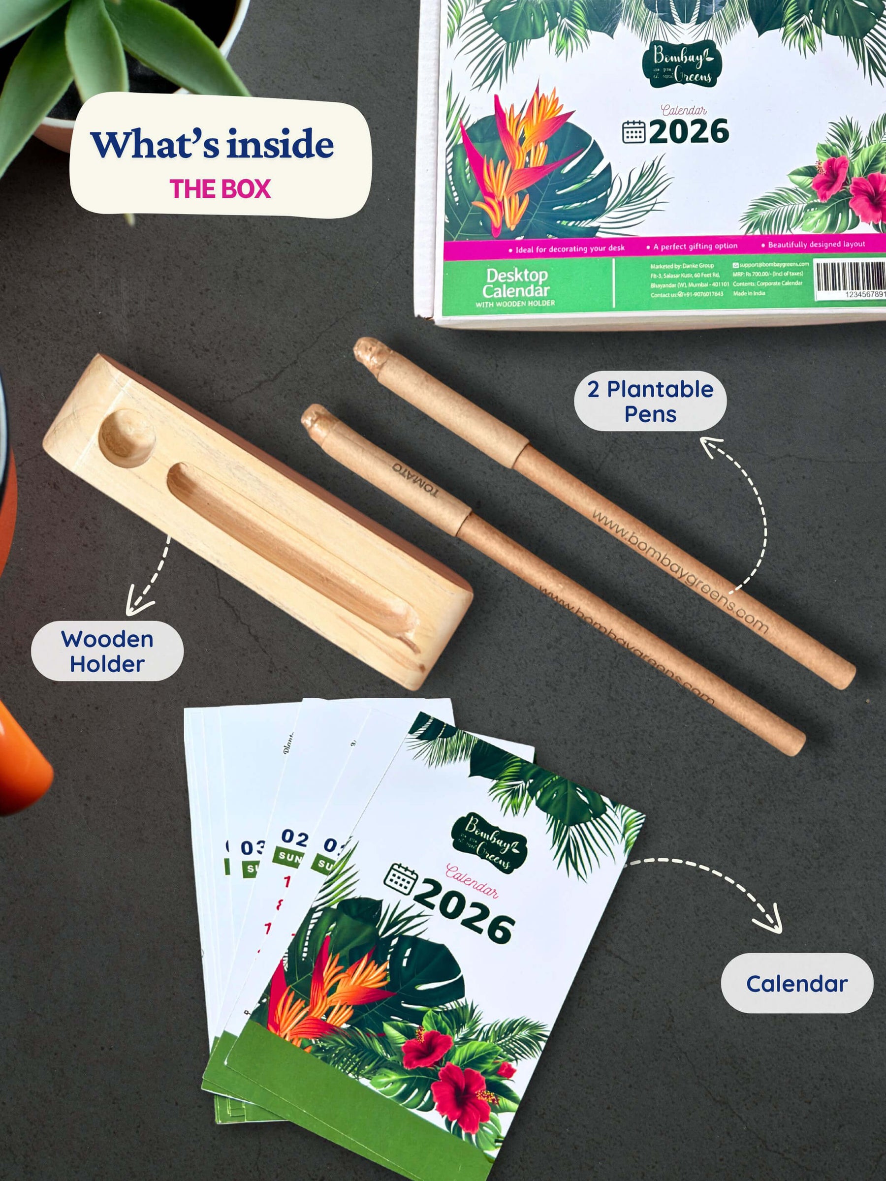 Green Calendar with Seed Pens & Wooden Stand