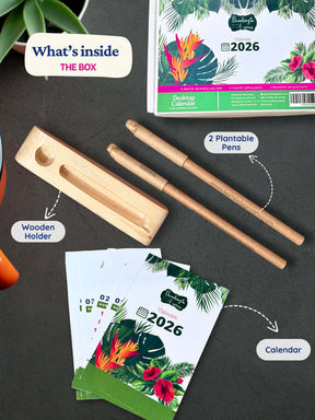 Green Calendar with Seed Pens & Wooden Stand