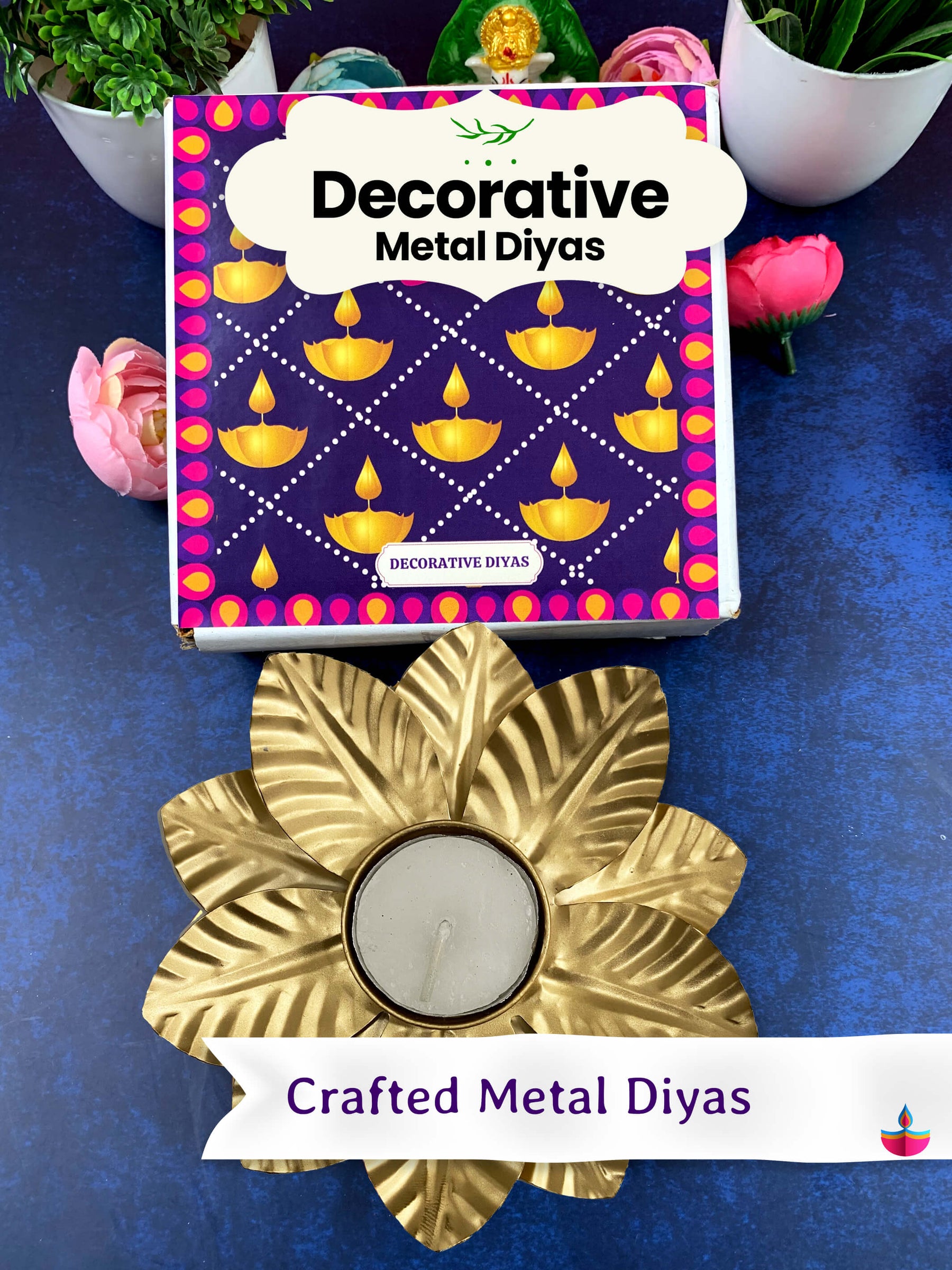Decorative Metal Diya - Diwali Gift (Pack of 2)