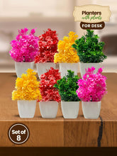 Mini Planters & Pots with Colorful Artificial Plants for Desk (Set of 8)
