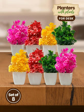 Mini Planters & Pots with Colorful Artificial Plants for Desk - 8 pcs
