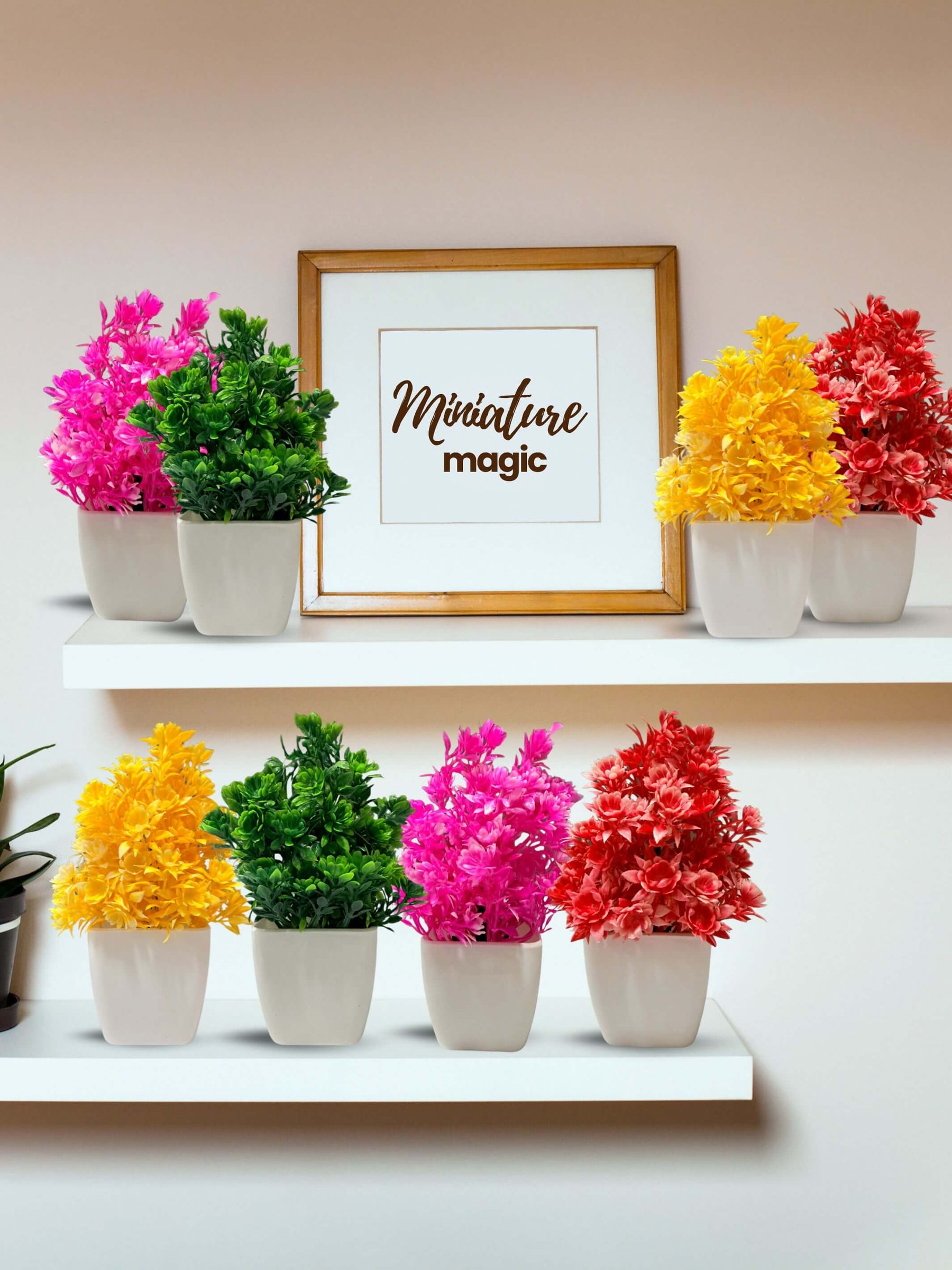 Mini Planters & Pots with Colorful Artificial Plants for Desk (Set of 8)