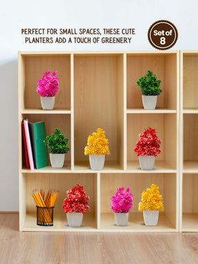 Mini Planters & Pots with Colorful Artificial Plants for Desk (Set of 8)