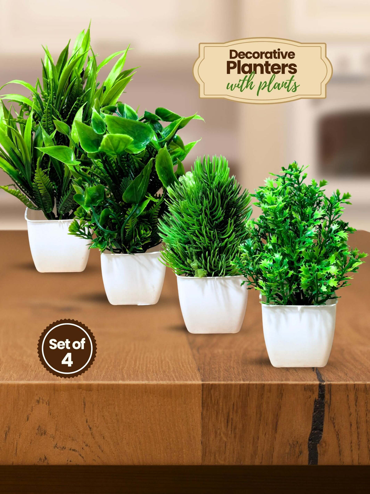 Mini Planters & Pots with Artificial Plants(Set of 4)