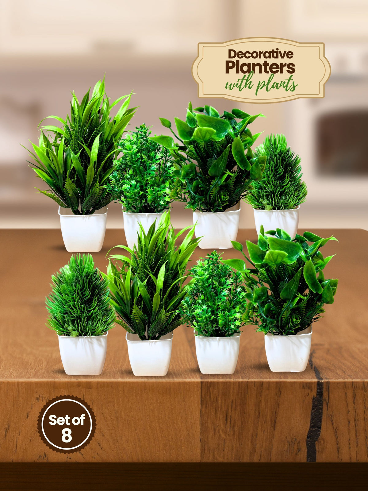Mini Planters & Pots with Artificial Plants(Set of 8)