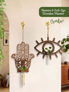 Evil Eye & Hamsa Wooden Test Tube Planters - Set of 2