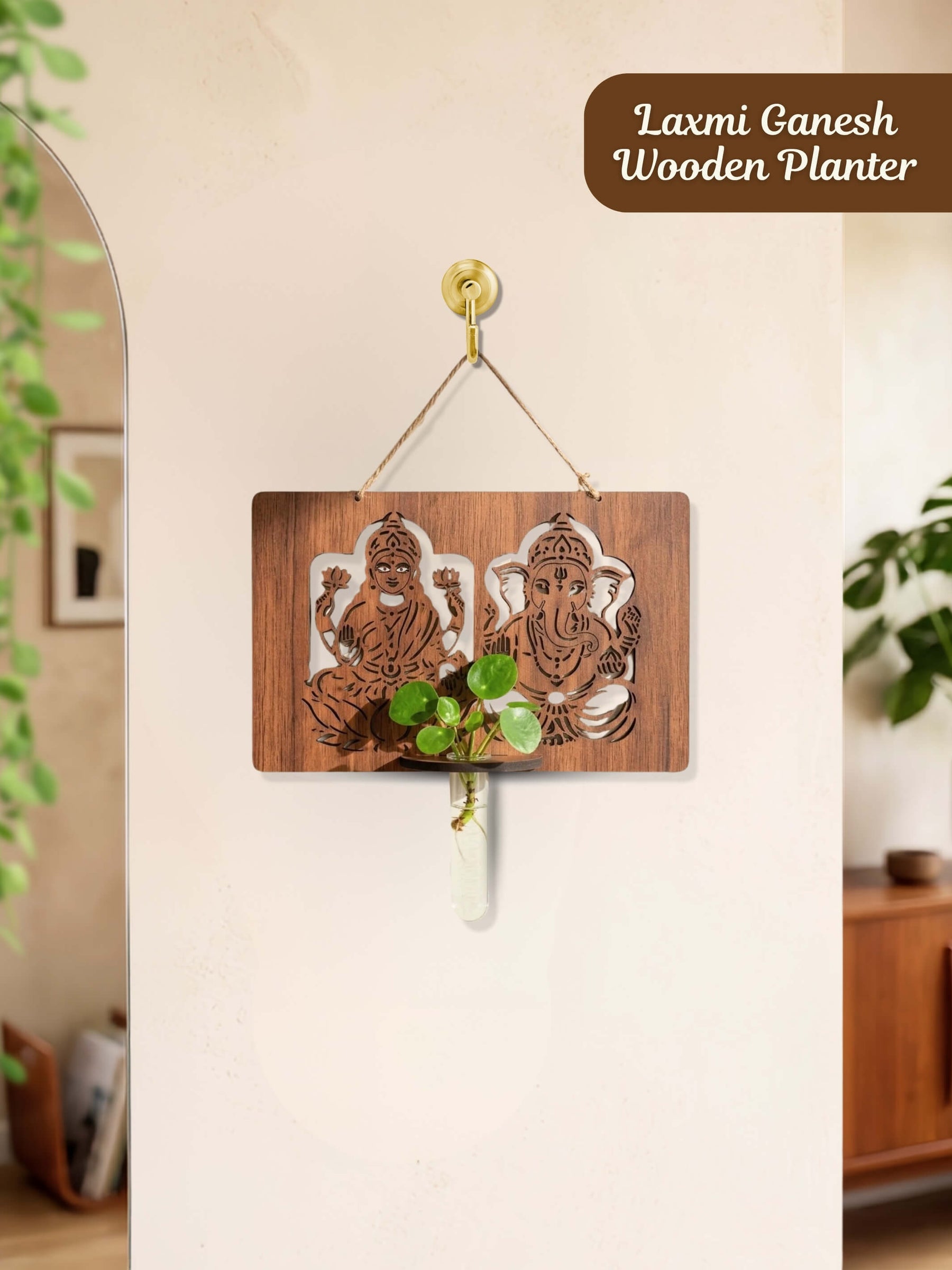 Laxmi Ganesh Wooden Test Tube Planters - Set of 1