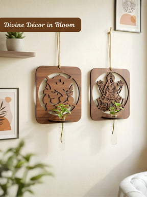 Laxmi Ganesh Wooden Test Tube Planters - Set of 2