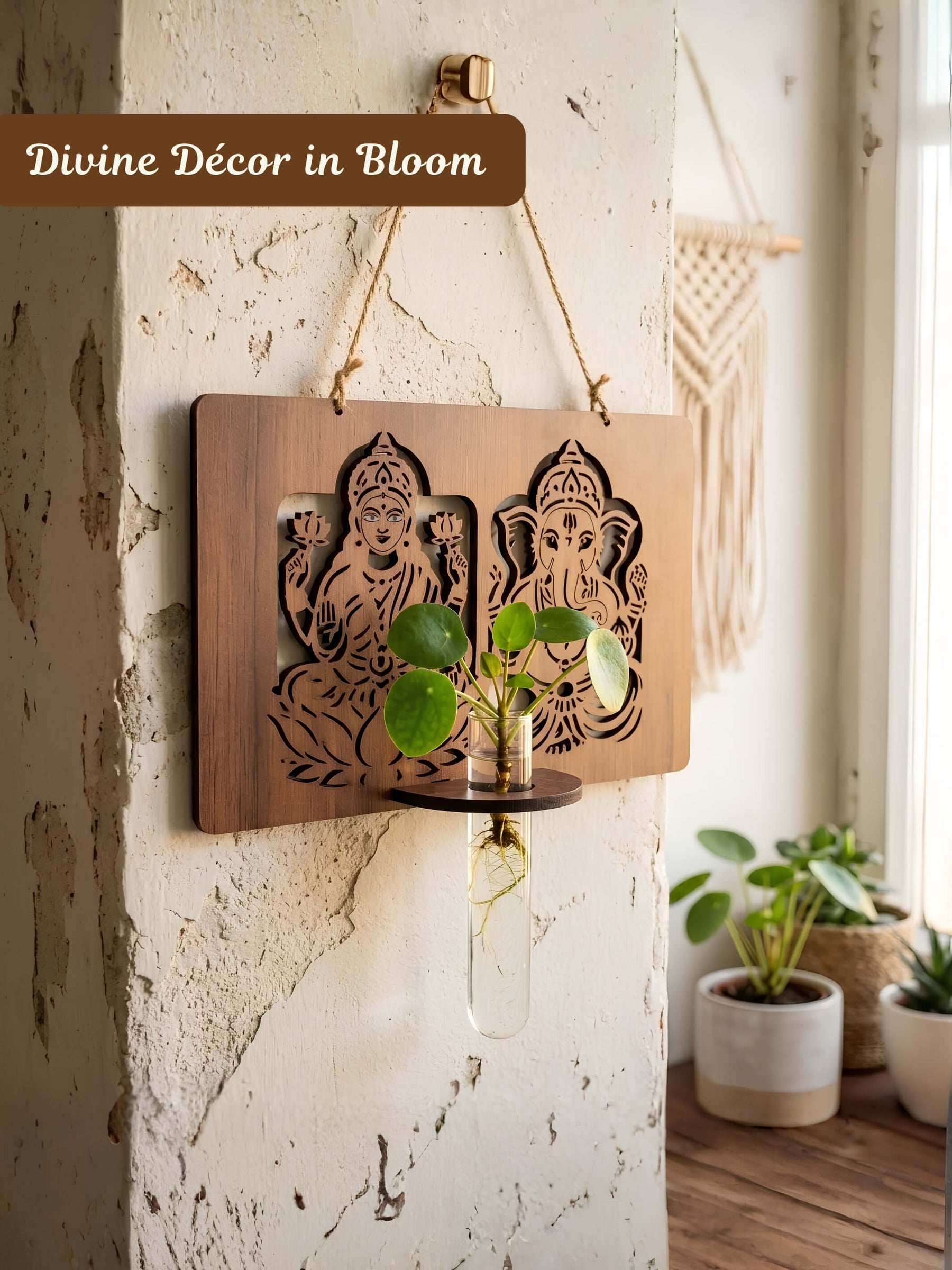 Laxmi Ganesh Wooden Test Tube Planters - Set of 1