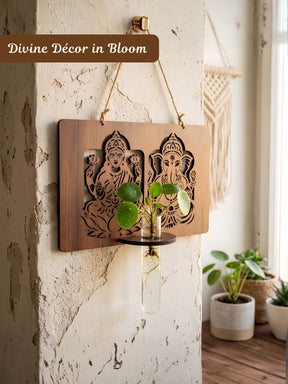 Laxmi Ganesh Wooden Test Tube Planters - Set of 1