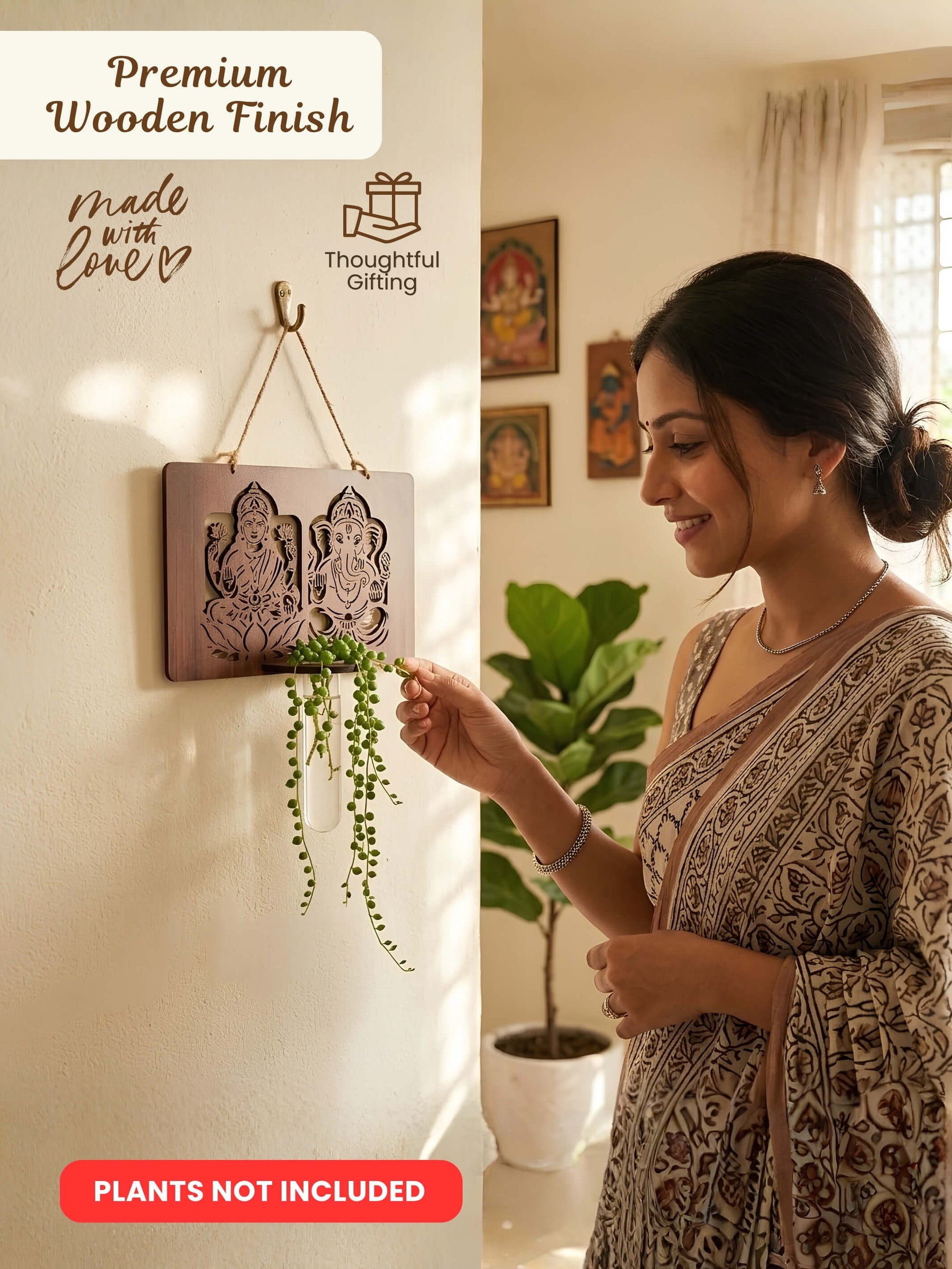 Laxmi Ganesh Wooden Test Tube Planters - Set of 1