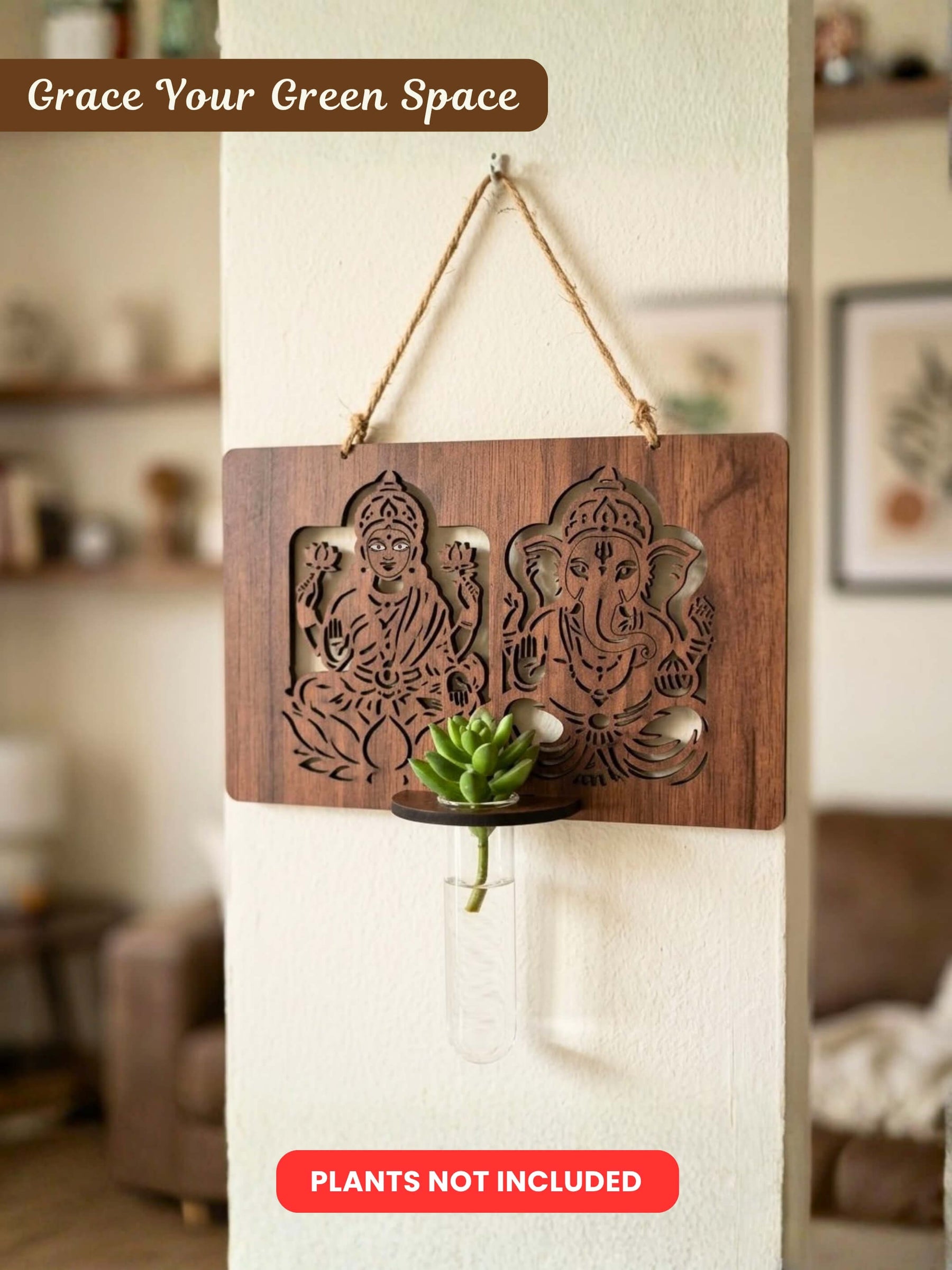 Laxmi Ganesh Wooden Test Tube Planters - Set of 1