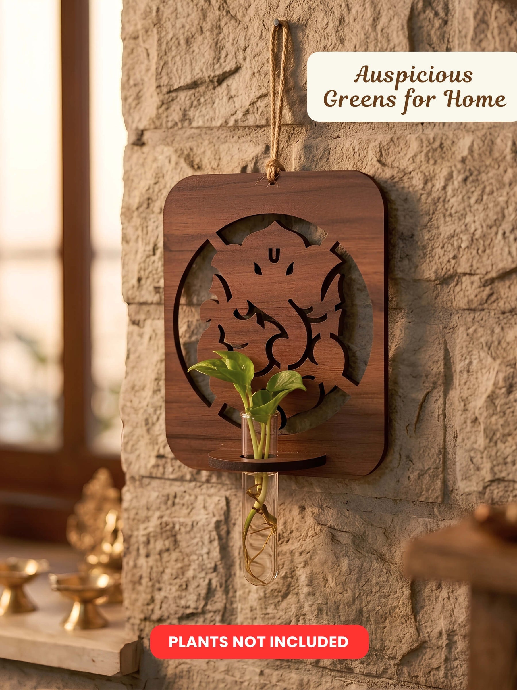 Laxmi Ganesh Wooden Test Tube Planters - Set of 2