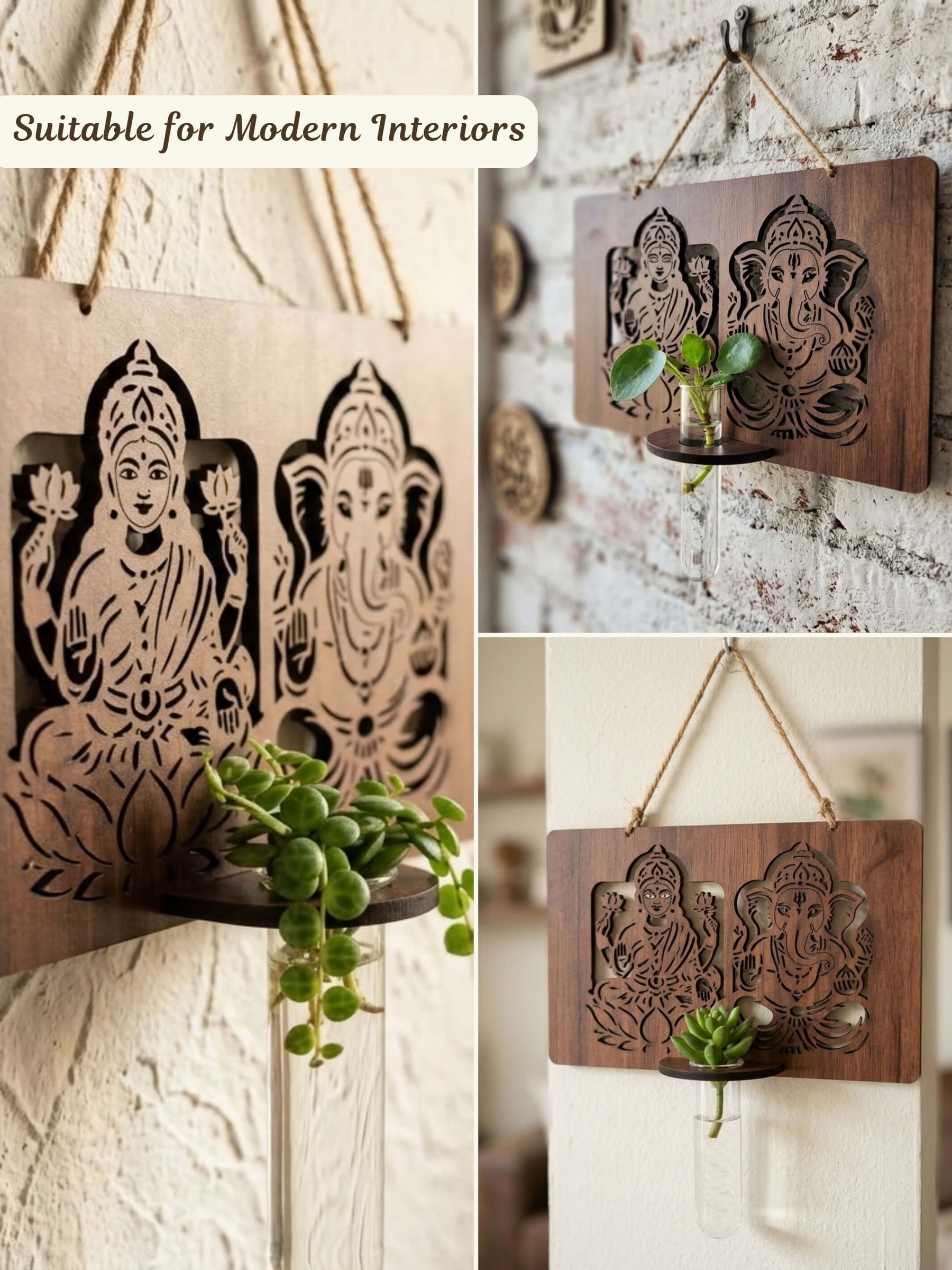 Laxmi Ganesh Wooden Test Tube Planters - Set of 1