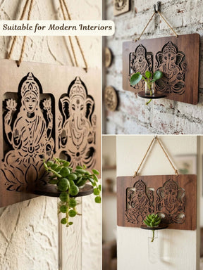 Laxmi Ganesh Wooden Test Tube Planters - Set of 1