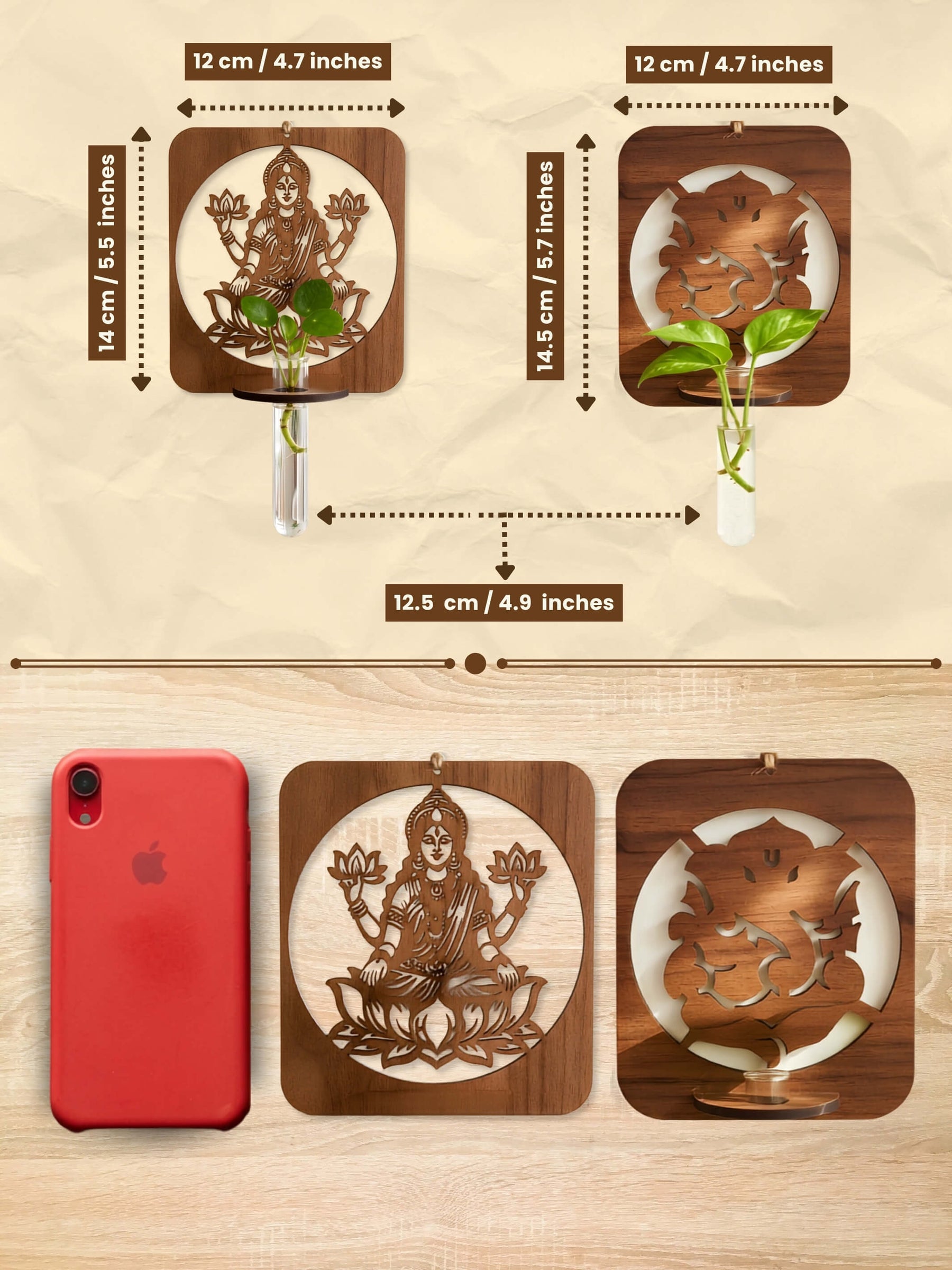 Laxmi Ganesh Wooden Test Tube Planters - Set of 2