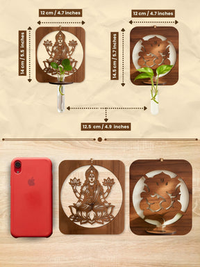 Laxmi Ganesh Wooden Test Tube Planters - Set of 2