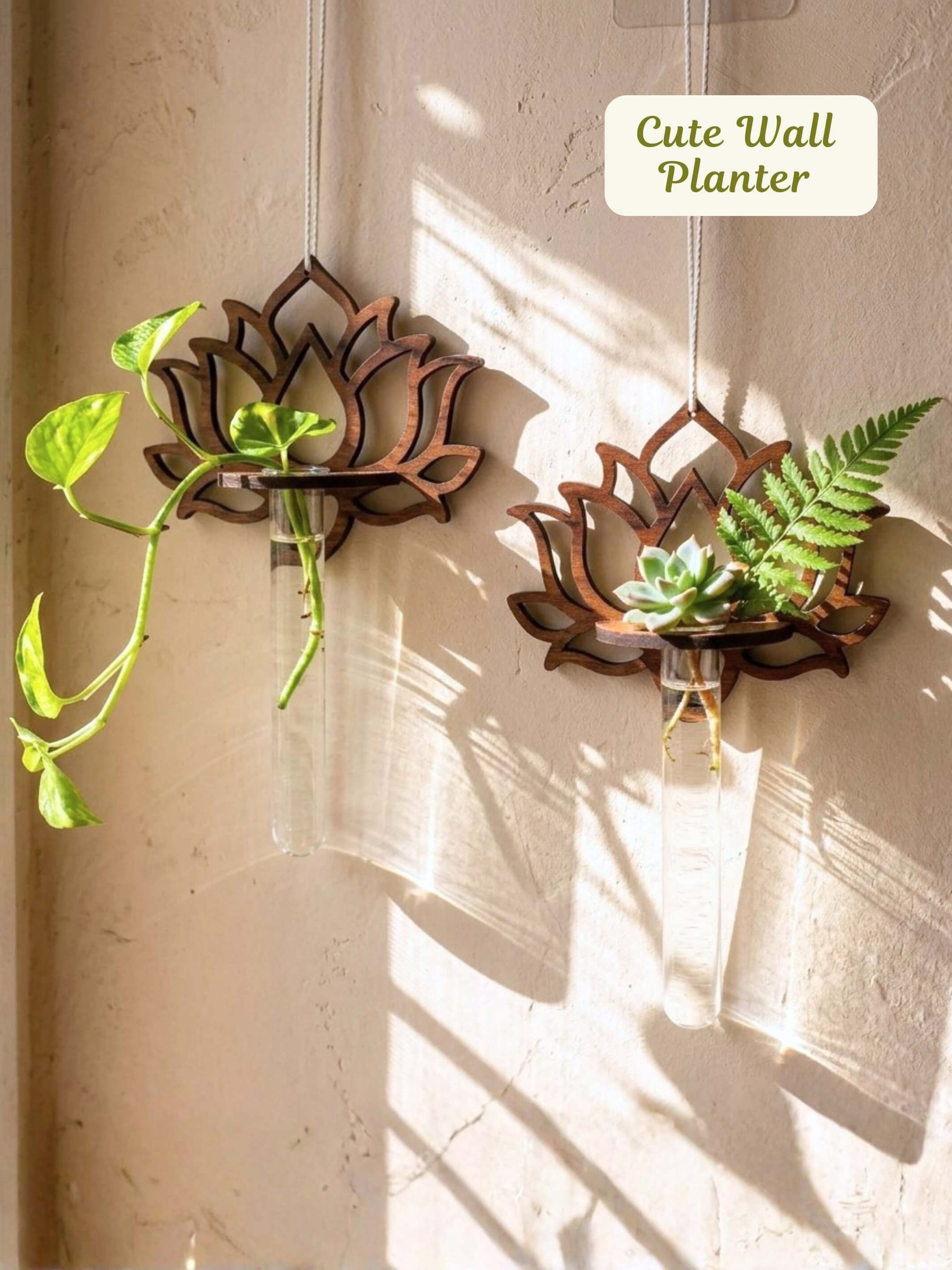 Wooden Lotus Test Tube Planter - Set of 2