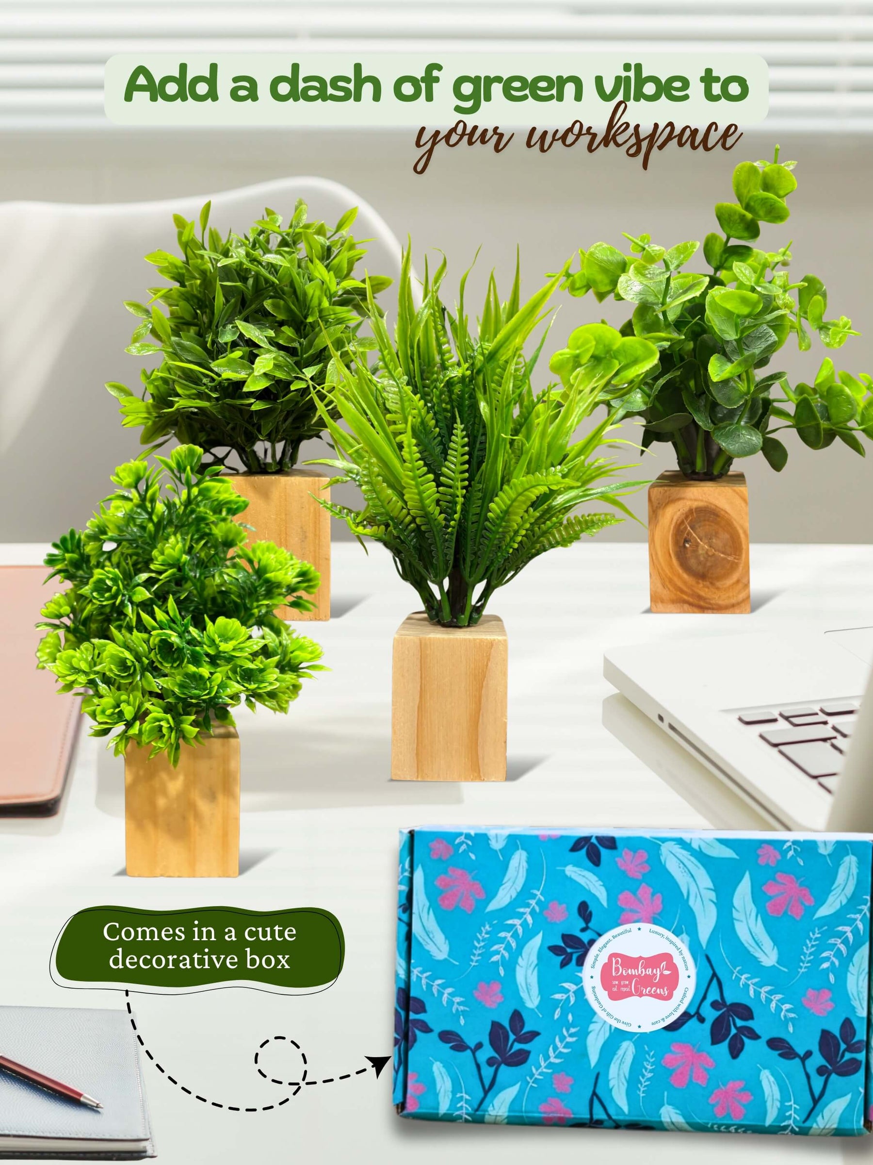 Magnetic Fridge Wooden Planter with Plants-  4 pieces