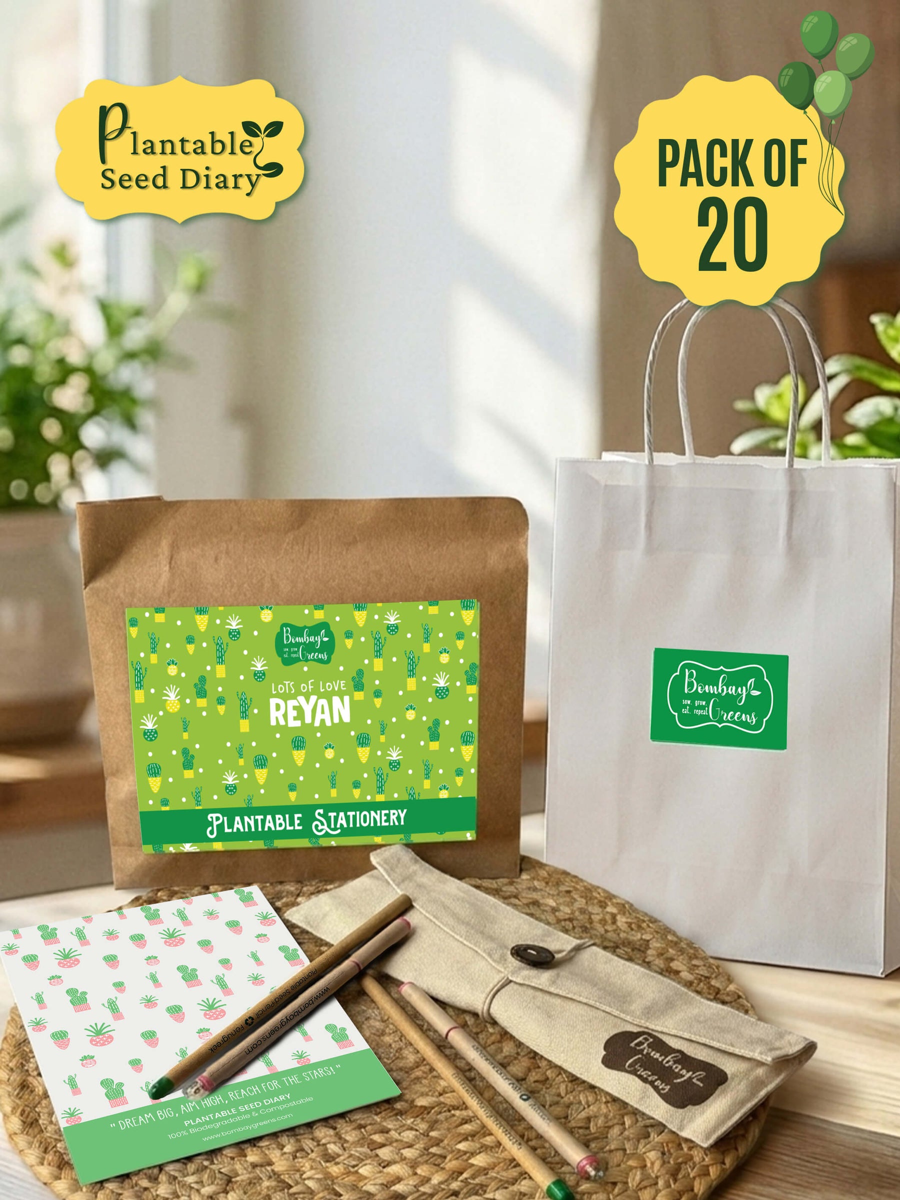 Plantable Stationery - Cactus (Pack of 20) - Customised Gifting