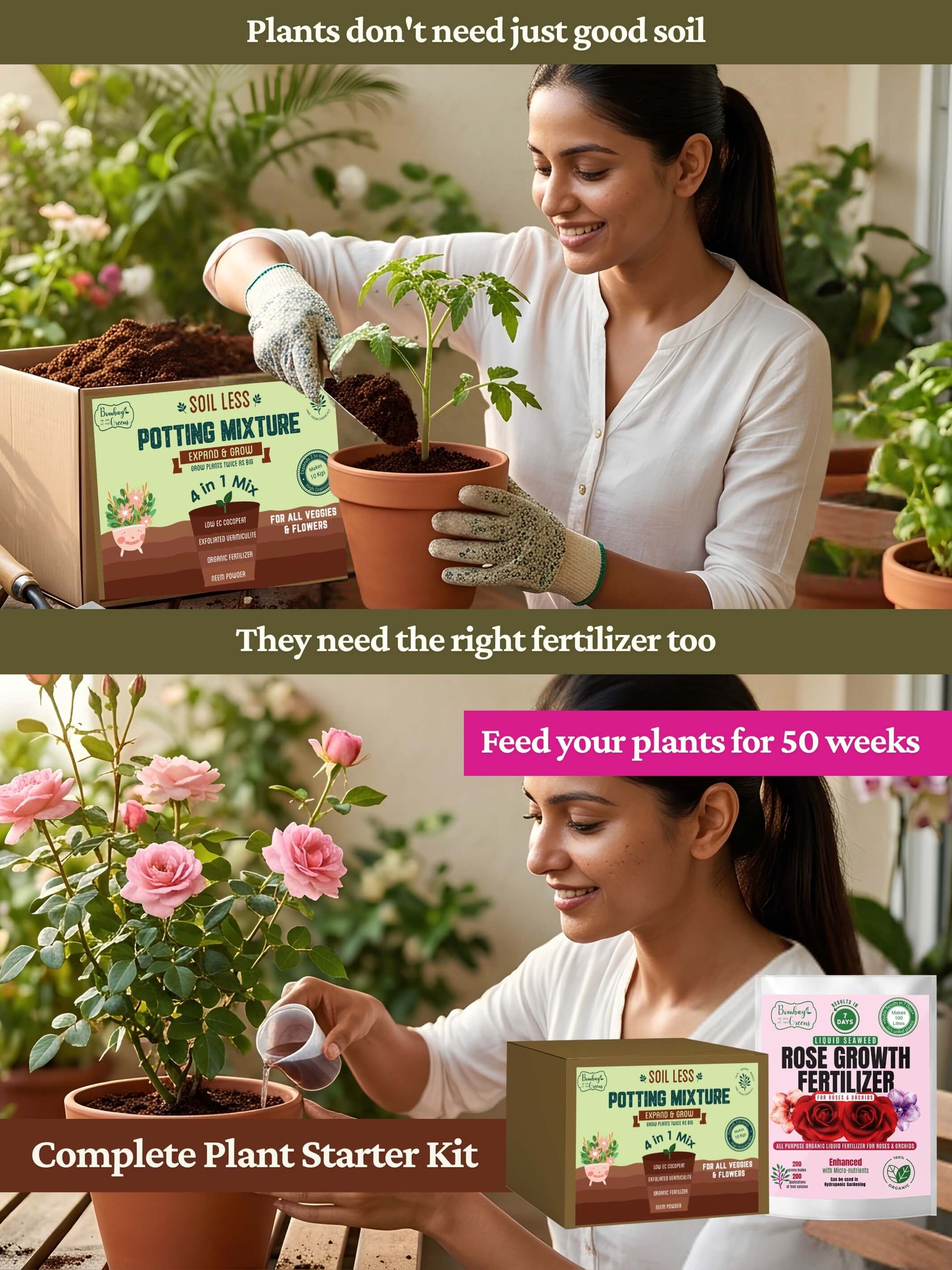 Organic 4-in-1 Soil-Less Potting Mix with Cocopeat, Vermiculite, Neem Powder & Natural Fertilizer