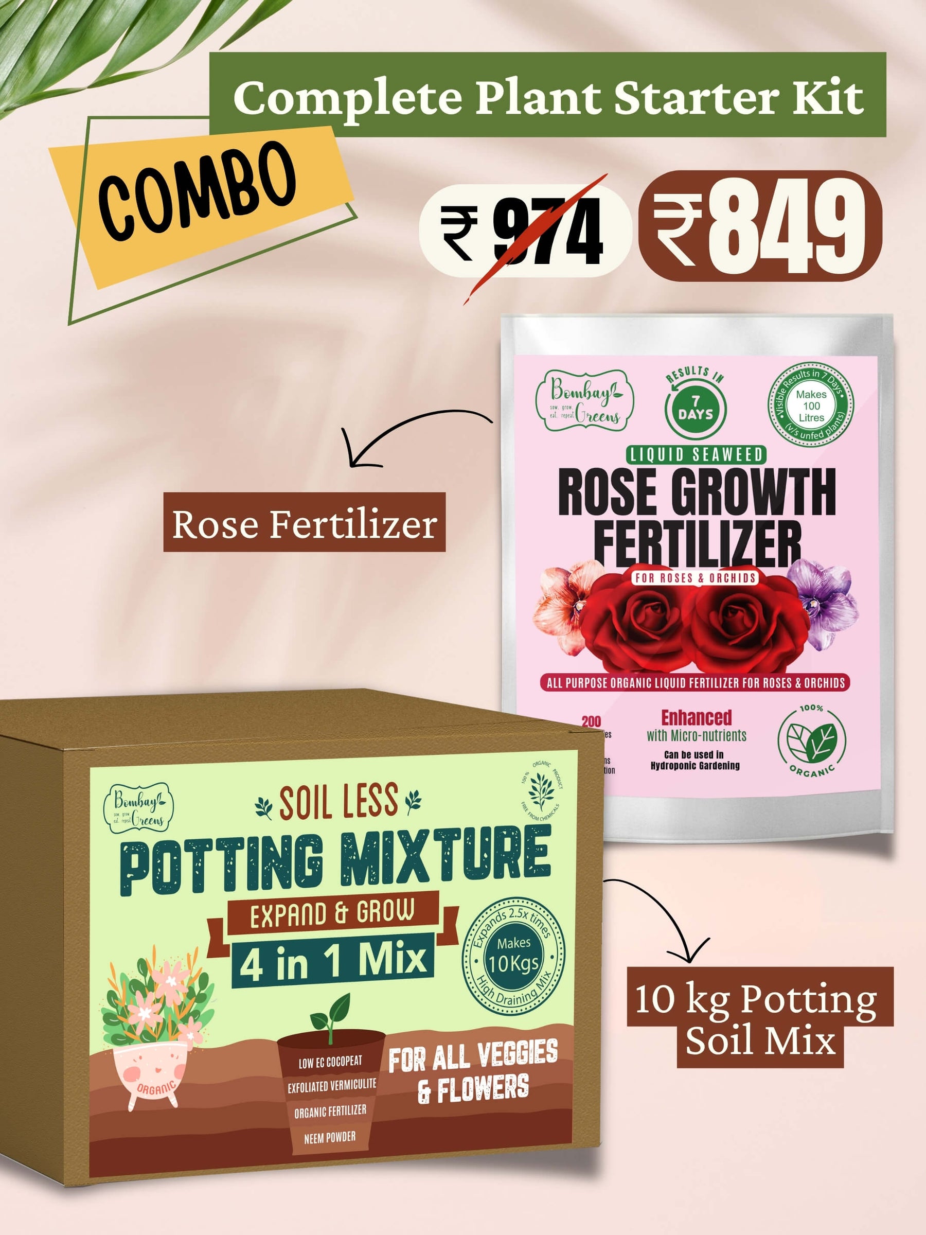 Organic 4-in-1 Soil-Less Potting Mix with Cocopeat, Vermiculite, Neem Powder & Natural Fertilizer