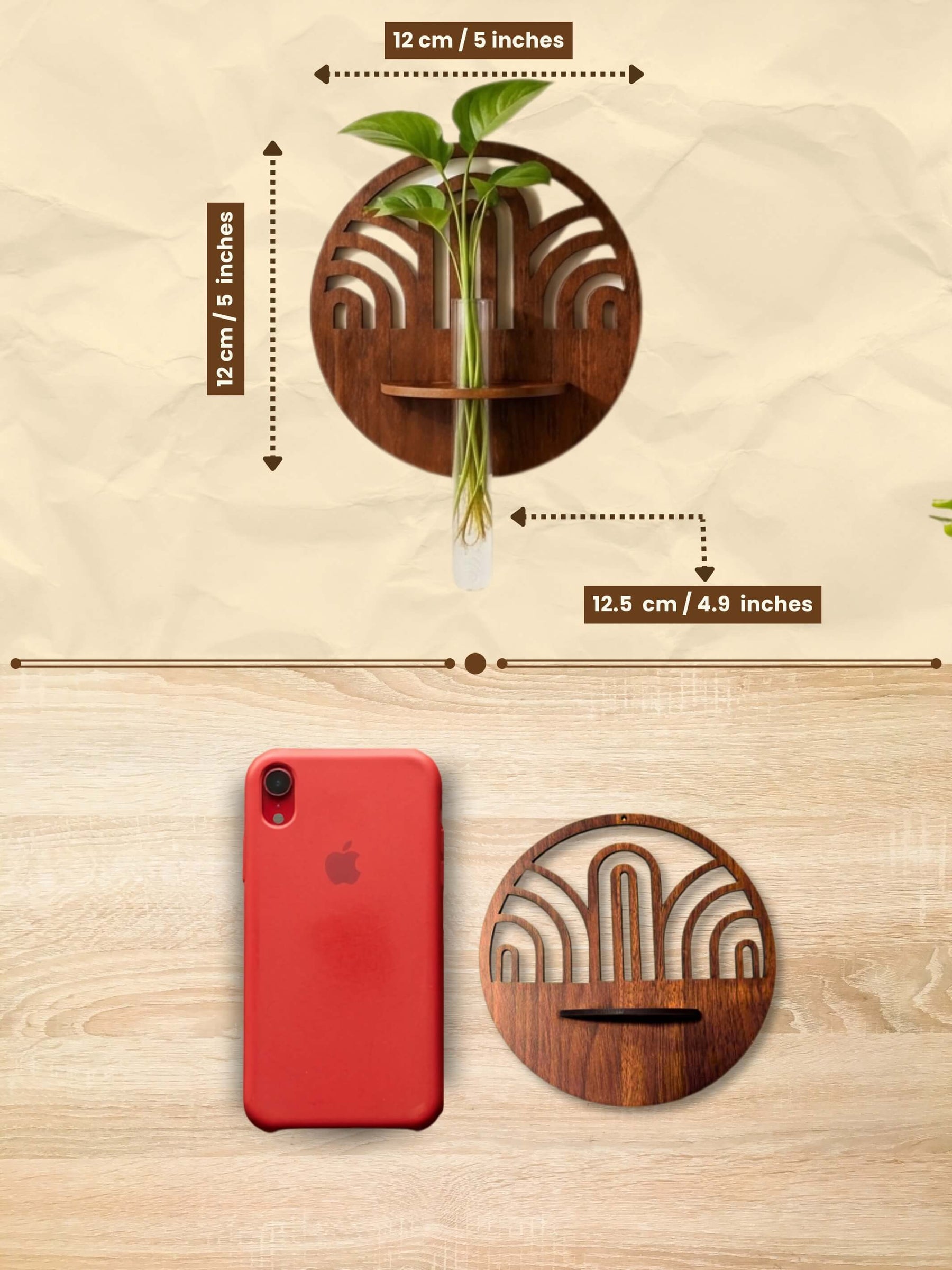 Decorative Wooden Wall Planter - 1 pc