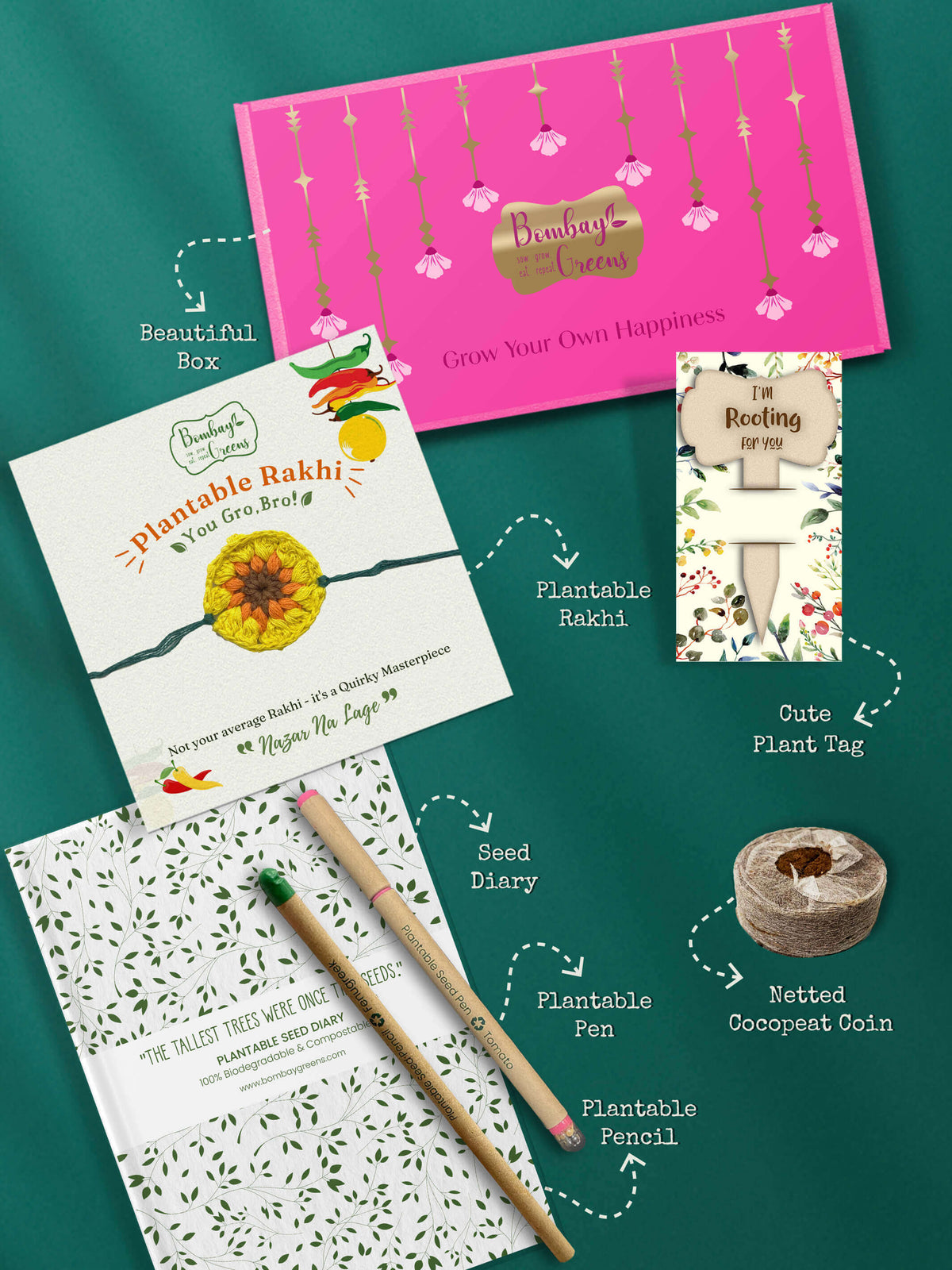 Seeds Rakhi Gift Hamper - (Yellow Blossom + Seeds Diary)