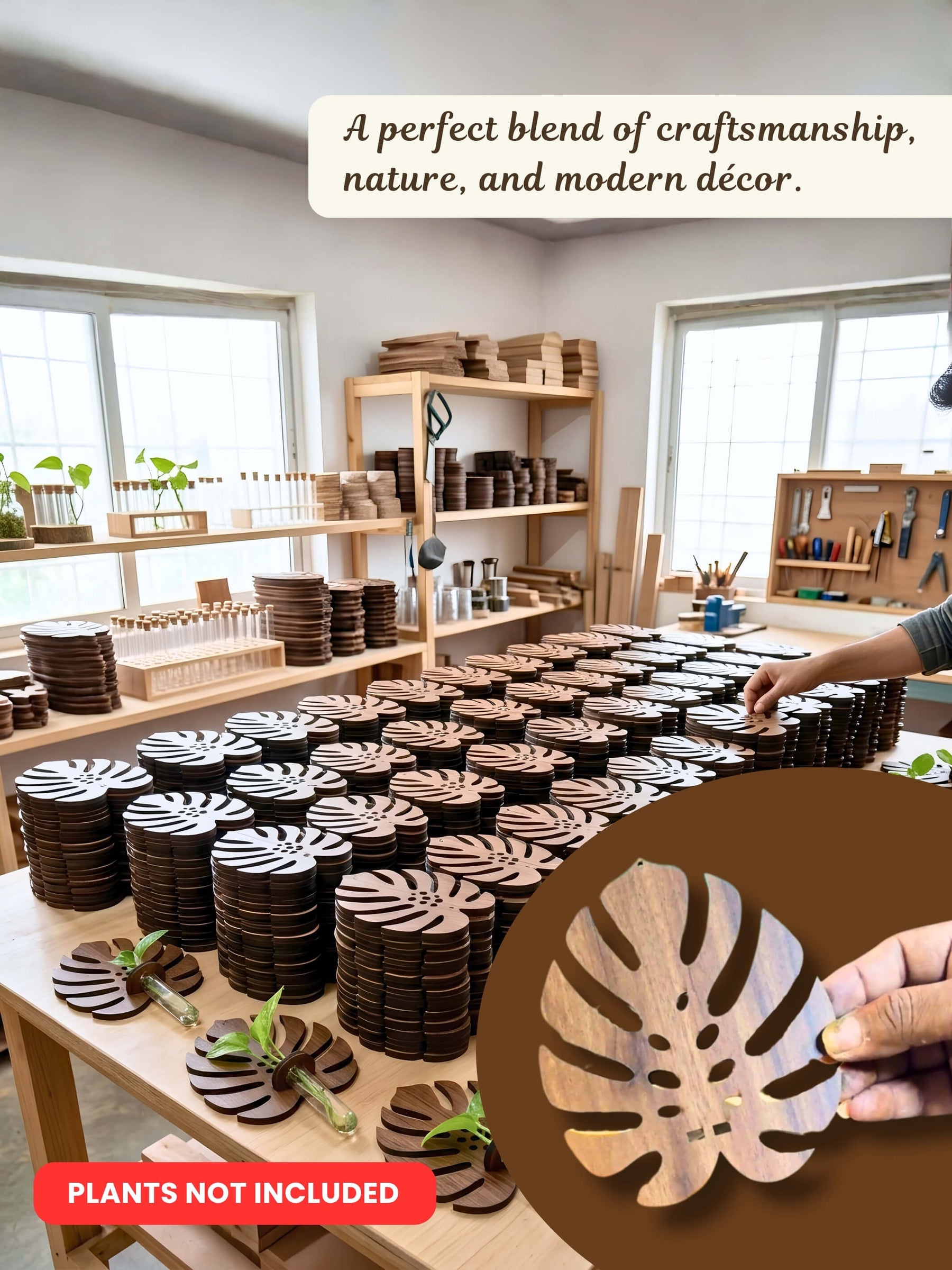 Wooden Monstera Wall Planter - 100 pcs