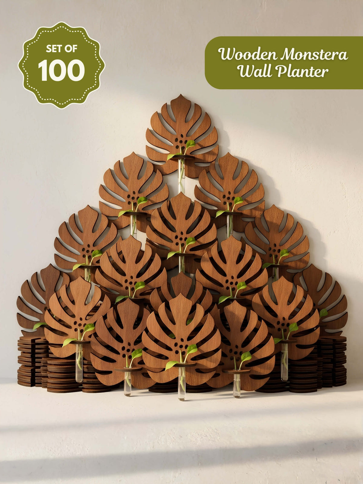 Wooden Monstera Wall Planter - 100 pcs