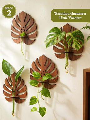 Wooden Monstera Wall Planter - 2 pcs