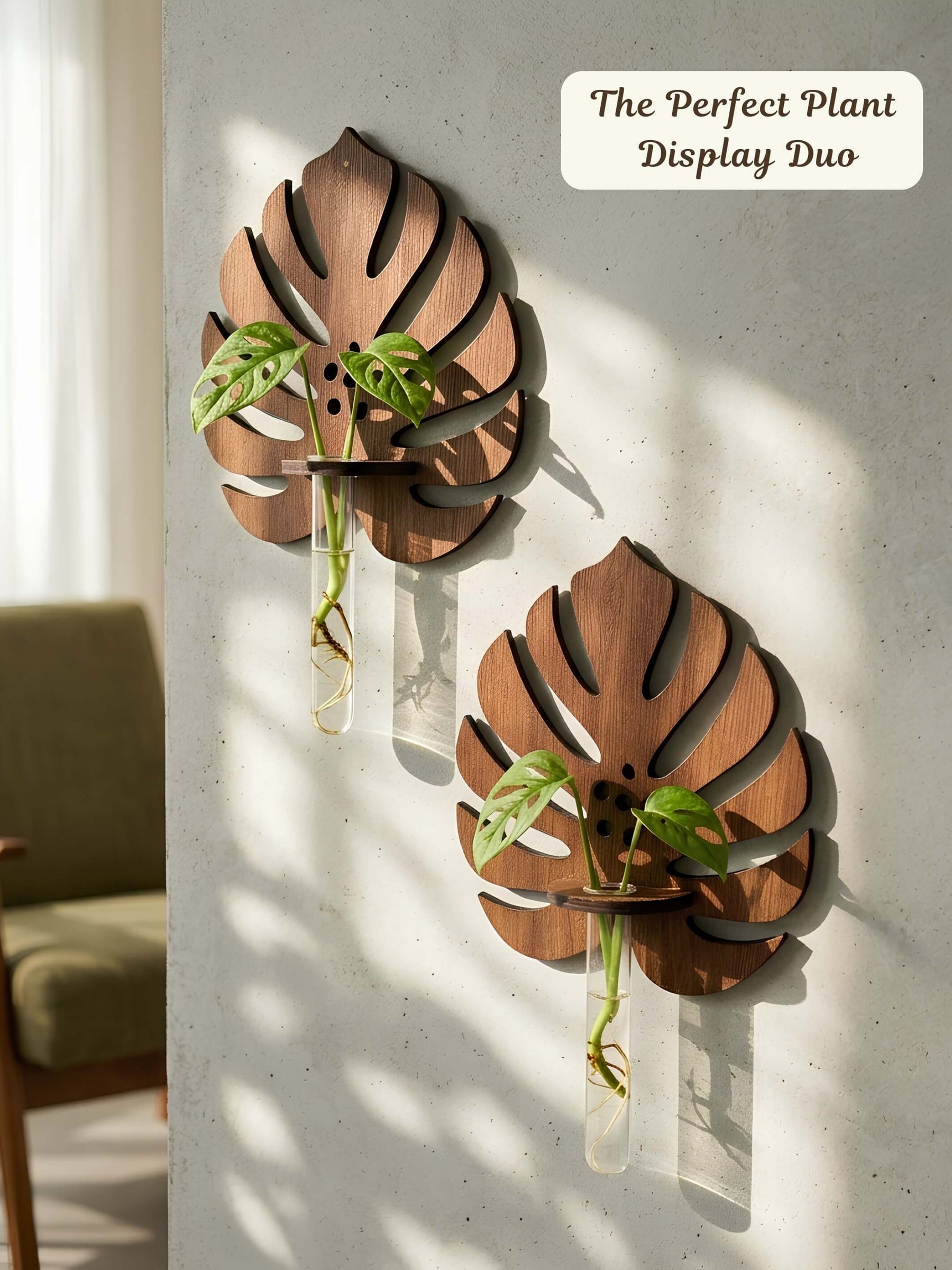 Wooden Monstera Wall Planter - 2 pcs