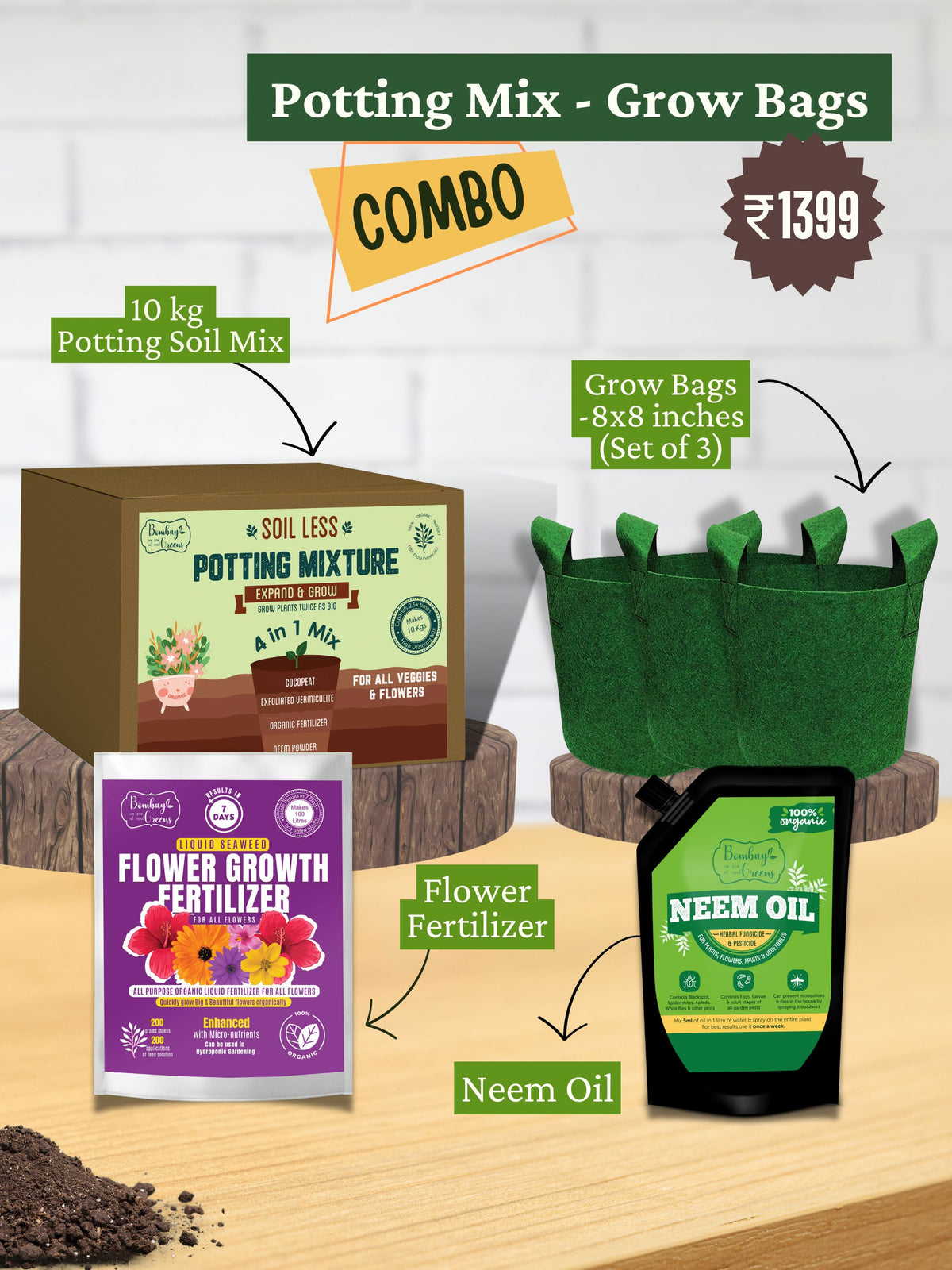 Beginners Kit for Gardening - Organic Soil, Fertilizer, Neem Oil