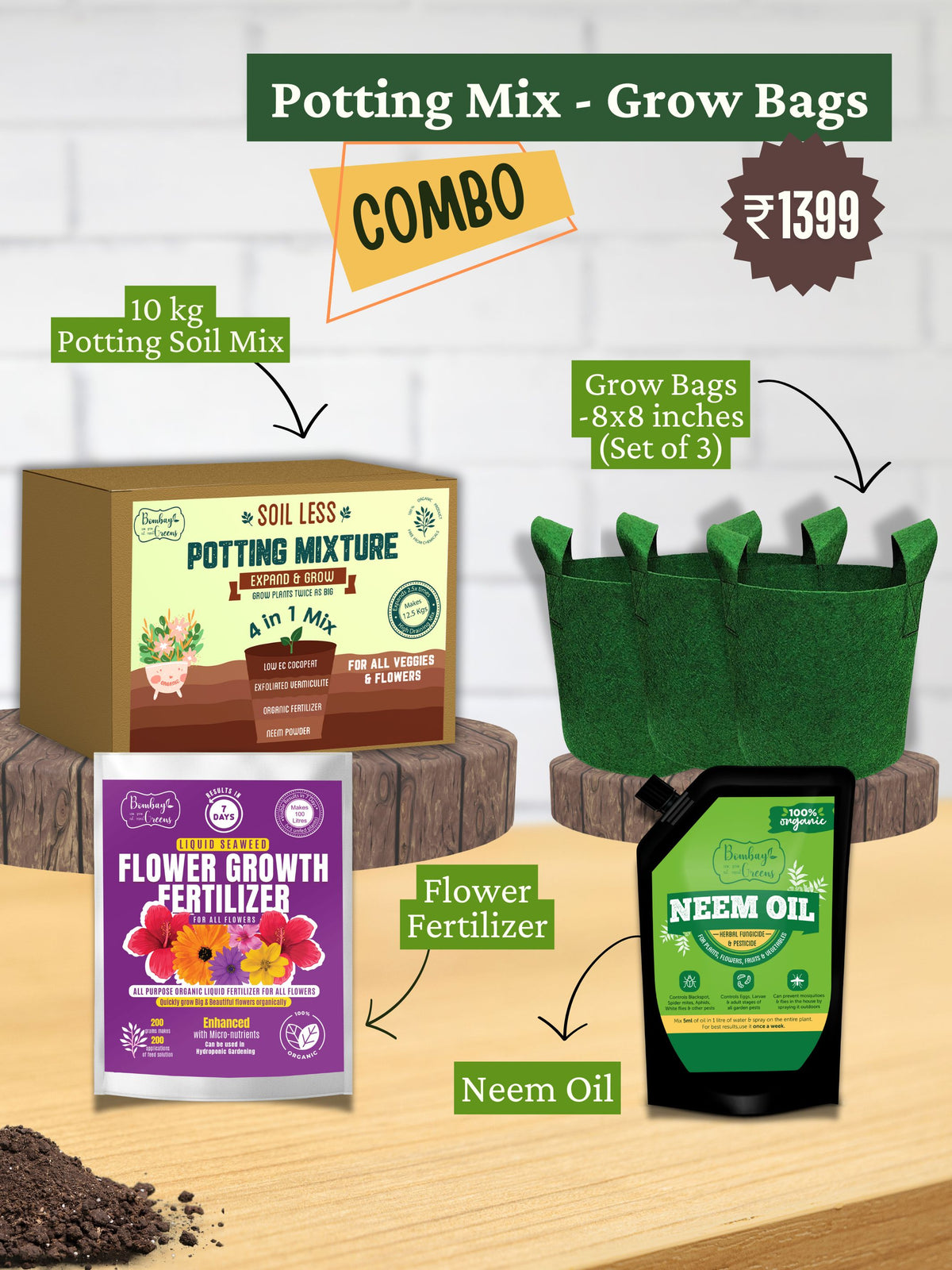 Beginners Kit for Gardening - Organic Soil, Fertilizer, Neem Oil