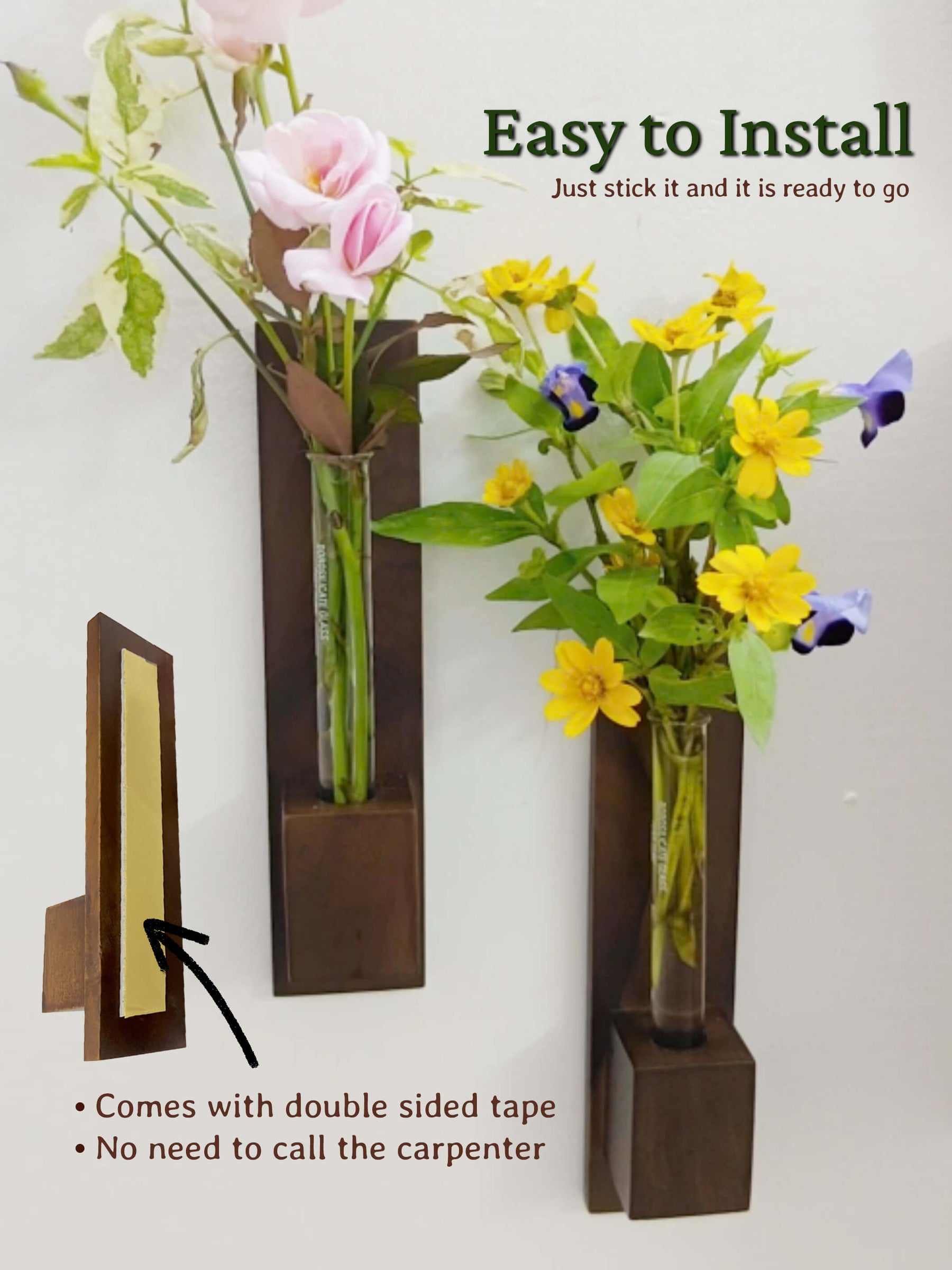 Test Tube Wall Planter with Wooden Holder (set of 3)