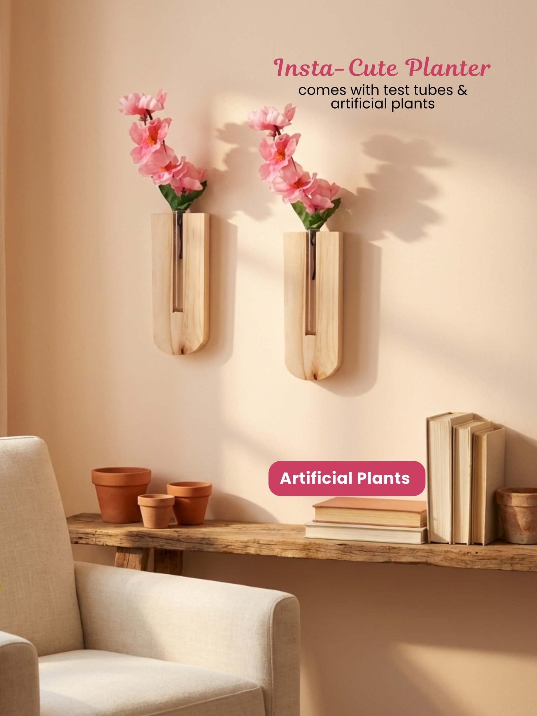 Wooden Wall Planter with Test Tube