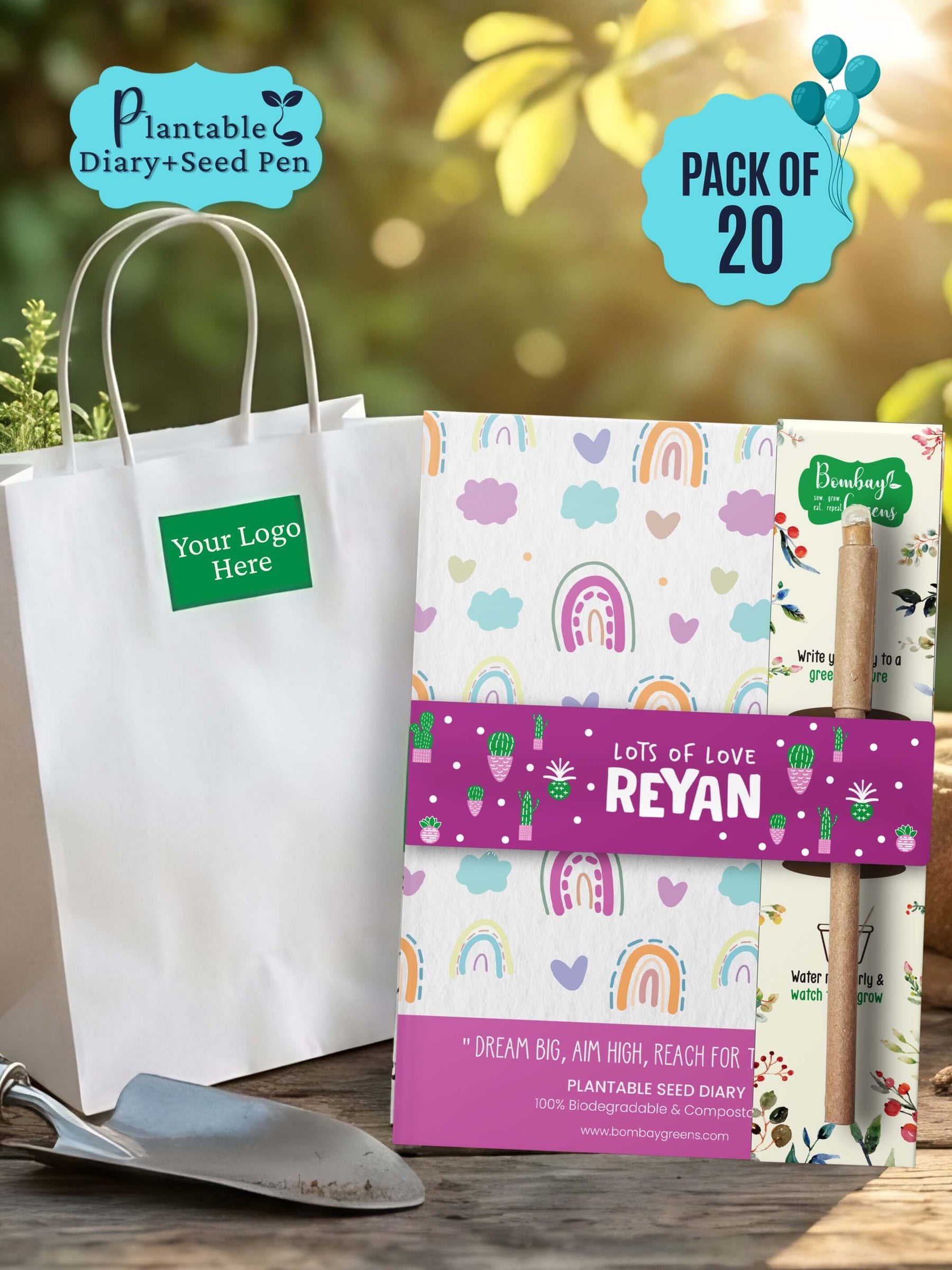Plantable Diary + Seed Pen - Rainbow (Pack of 20)
