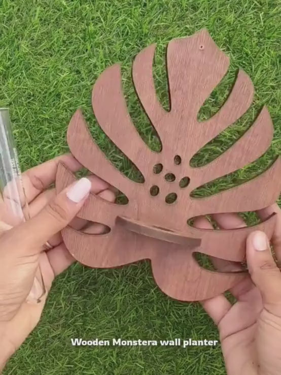 Wooden Monstera Wall Planter - 1 pc