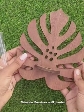 Wooden Monstera Wall Planter - 1 pc