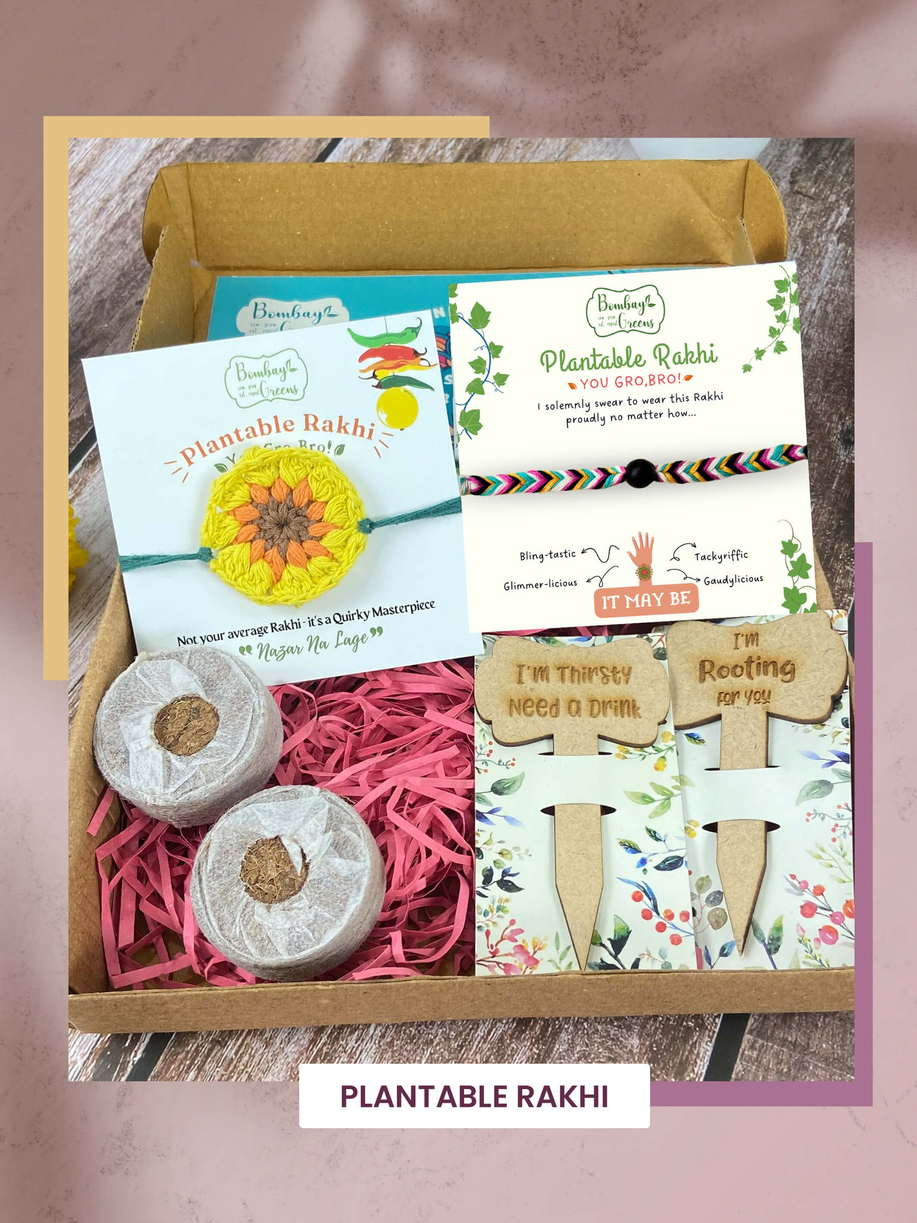 Seeds Rakhi Gift Kit- Duo Set (Yellow Blossom + Soapnut feathers)