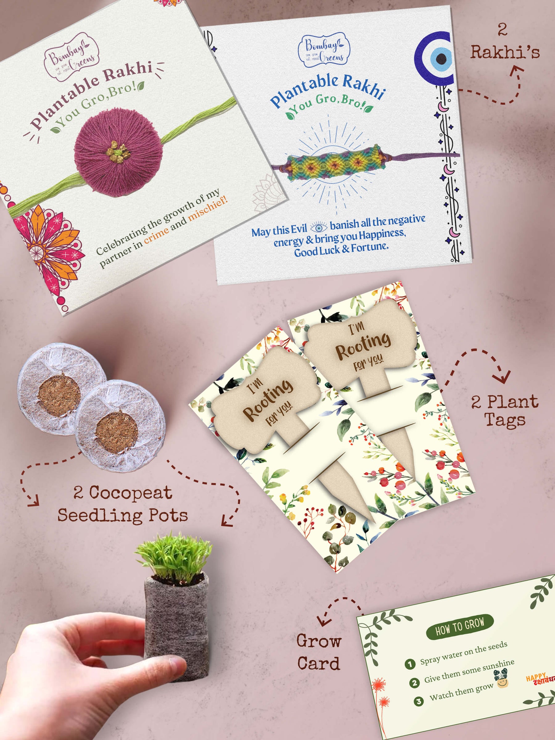 Seed Rakhi Gift Kit- Duo Set (Blooming Flower + Evil Eye)