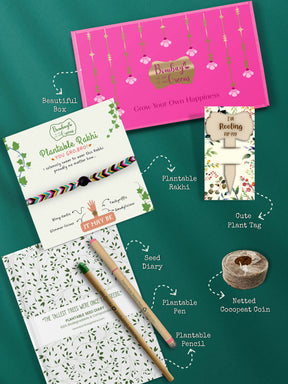 Seeds Rakhi Gift Hamper - (Soapnut Feathers + Seeds Diary)